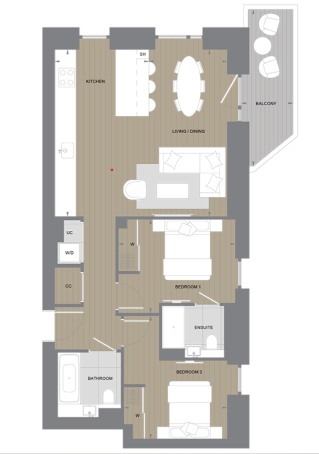Floor plan view of White City Living Floorplan