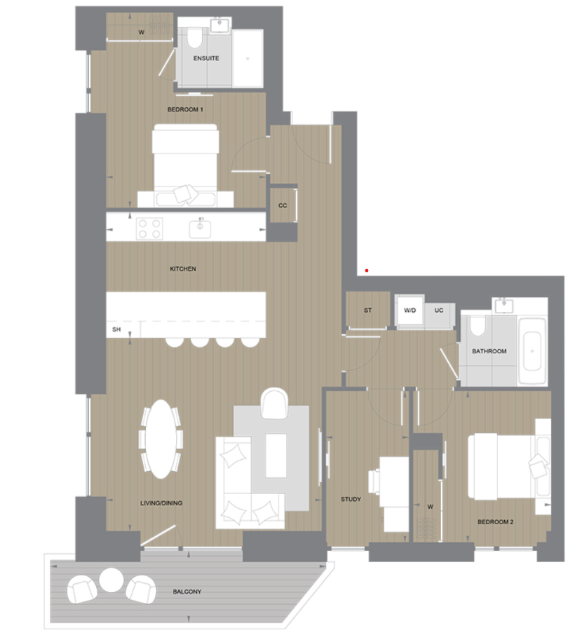 Floor plan view of White City Living Floorplan