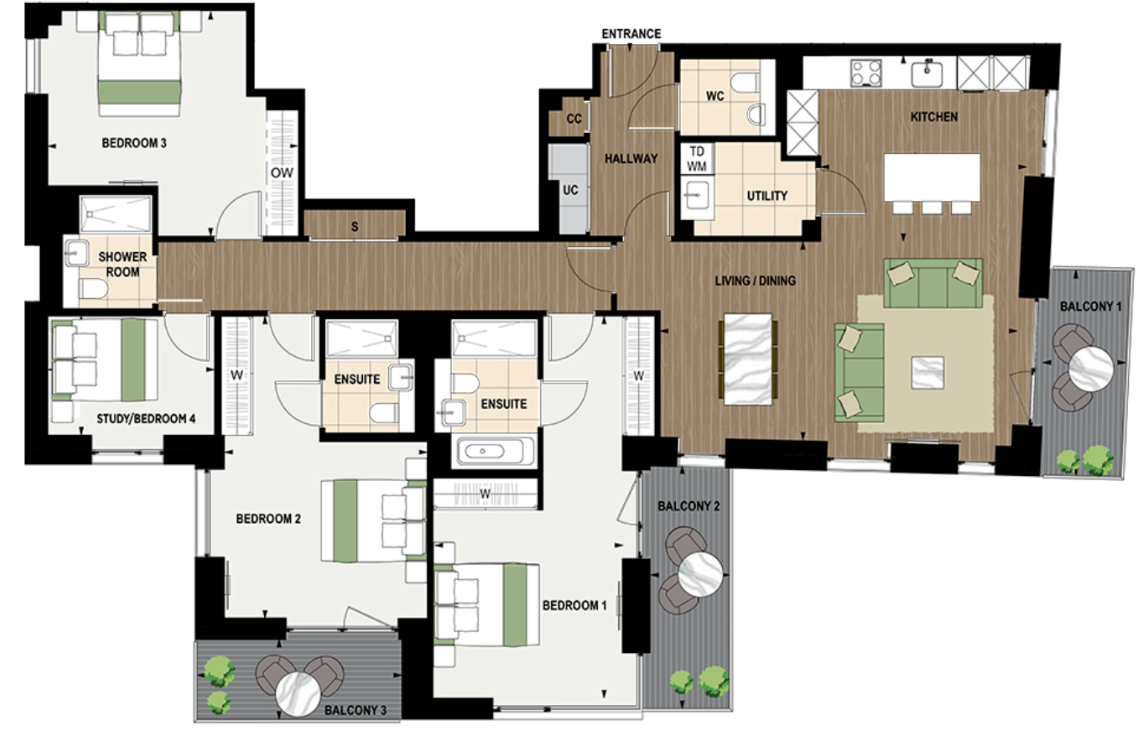 Floor plan view of White City Living Floorplan