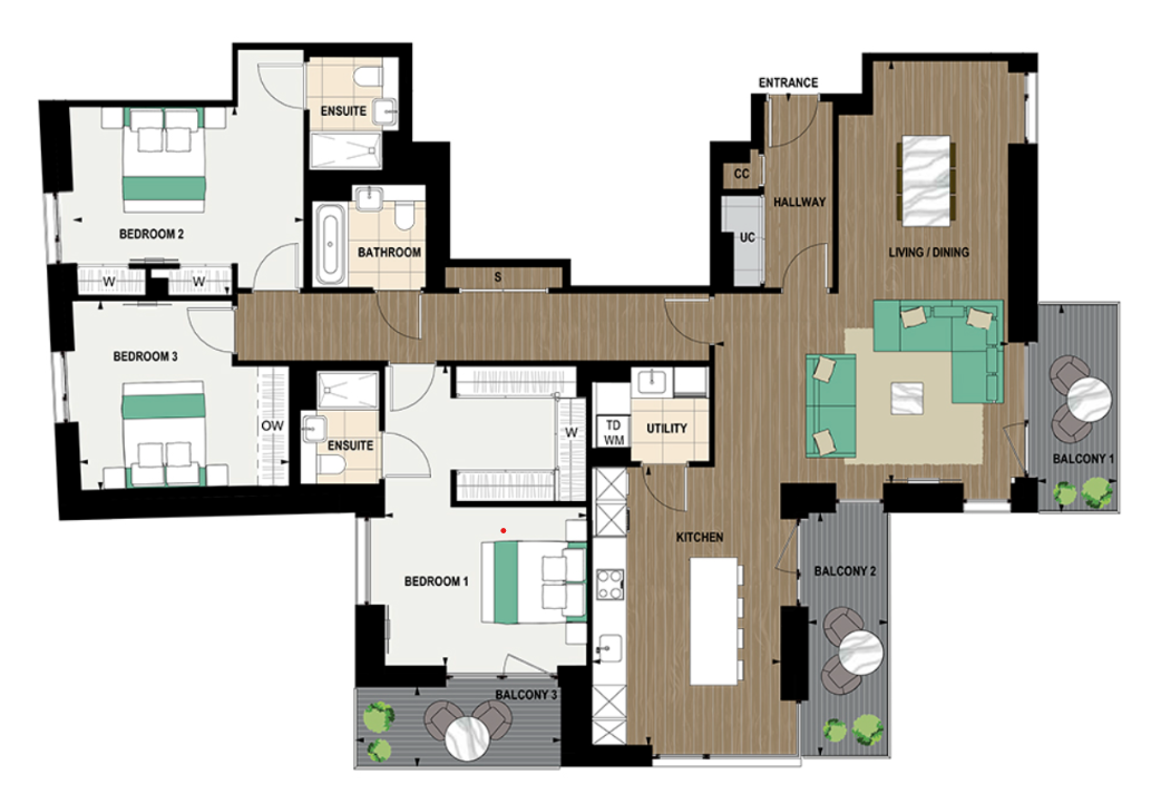 Floor plan view of White City Living Floorplan