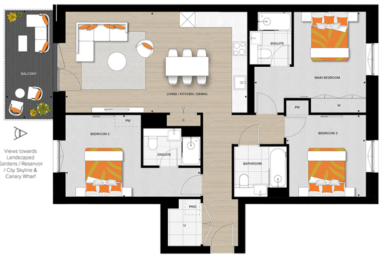 Floor plan view of Woodberry Down Floorplan